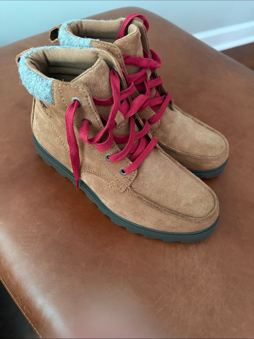 Sorel Kids Brown Suede Boots with Red Laces